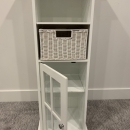 White, solid, shelving unit. Excellent condition