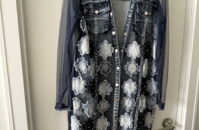 (NWOT) ADORE Raw Hem, Long line, Embellished Denim Jacket