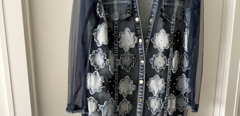 (NWOT) ADORE Raw Hem, Long line, Embellished Denim Jacket